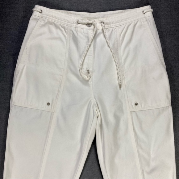 Lauren Ralph Lauren Cropped Pants Womens Sz 6 White Pocket Zip Drawstring Cargo - Picture 2 of 11